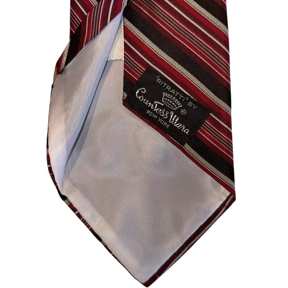 Vtg Countess Mara Mens Tie Silk Red & Black Diagonal Stripes 3.5x58” - Picture 3 of 5